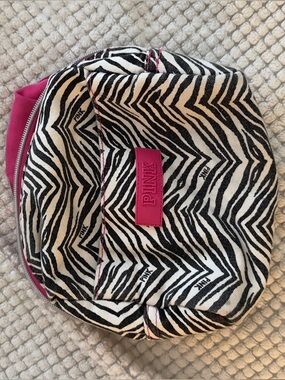 PINK Victoria's Secret Zebra Print Cosmetic Bag with Pink Trim
